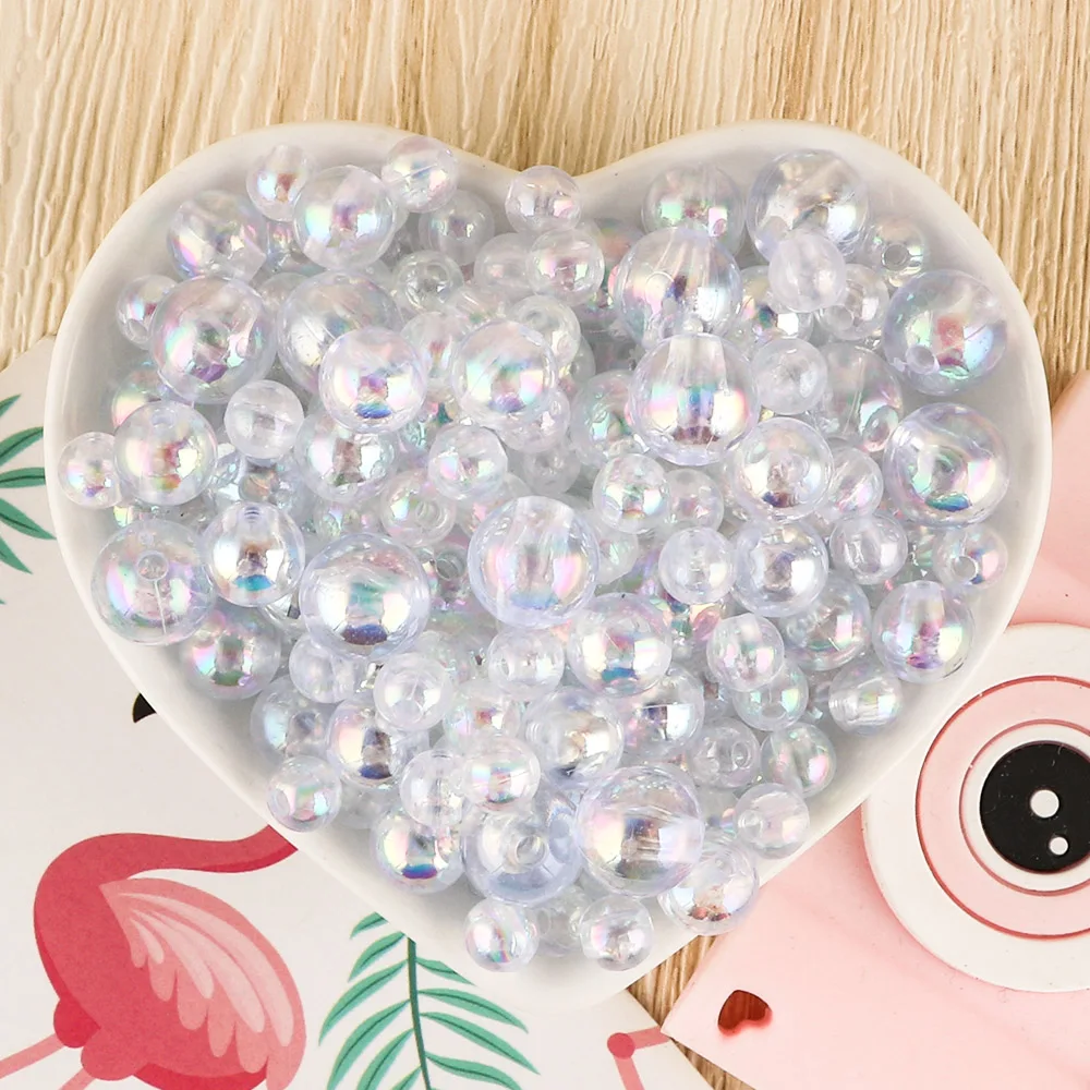 6/8/10mm 50-100Pcs/Lot Round Iridescence Clear Acrylic Beads  For Jewelry Making DIY Necklace Bracelet   Jewelry Accessories