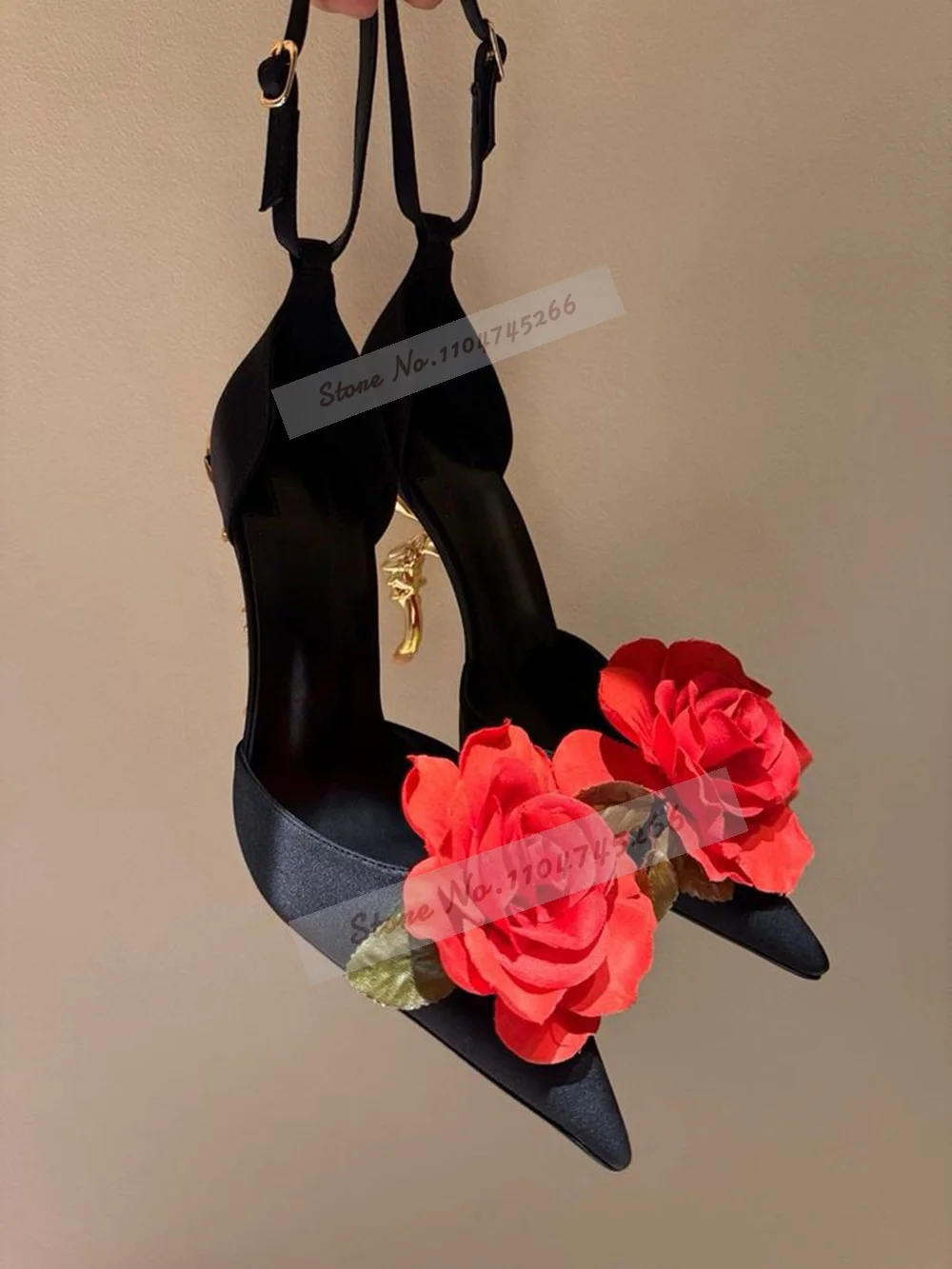 

Большие ярко-красные розовые свадебные туфли с розовым цветком, золотые металлические туфли-лодочки в форме каблука с цветочным узором, атласные тканевые туфли с острым носком, вечерние каблуки