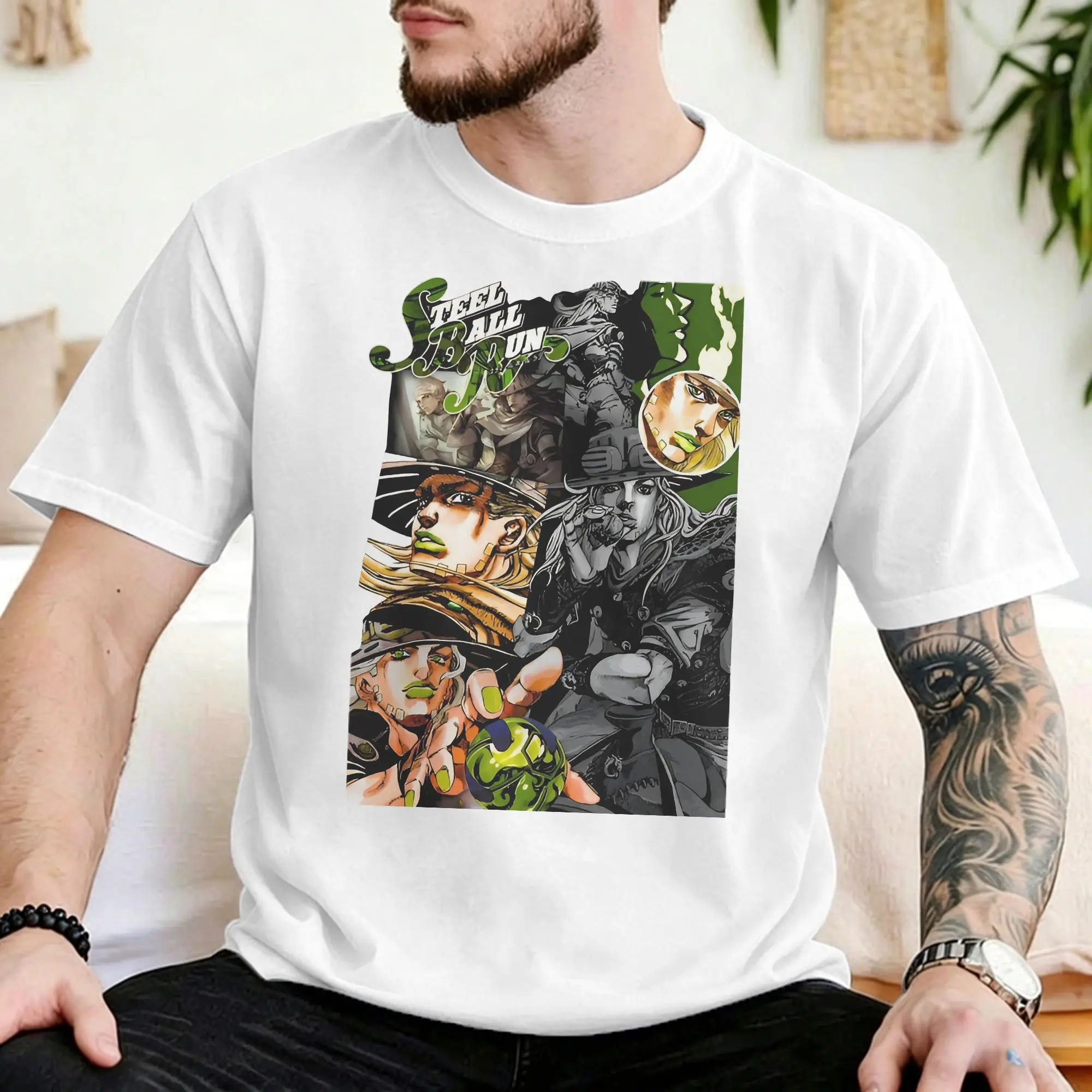 Gyro Zeppeli T Shirt for Men Women Pure Cotton Fashion for Male T-Shirt Crewneck JoJos Anime  Tees Short Sleeve Clothes Graphic