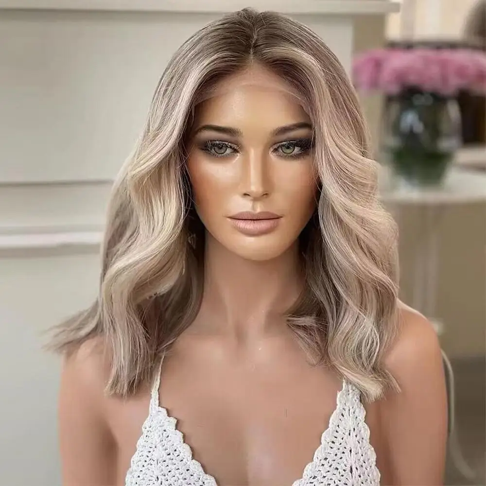 

Парик Jessie's Wig, светло-пепельный блонд, волнистый боб, без клея, с кружевной основой 5.5x5.5, для женщин, из натуральных волос.