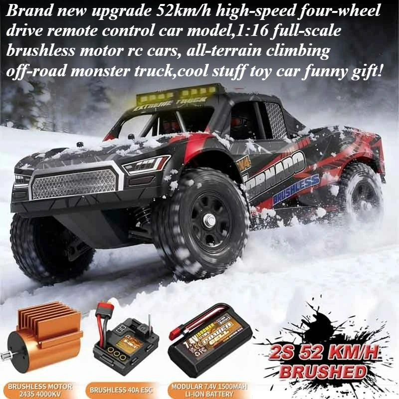

Cool Stuff Toy Car Funny Gift-52km/h High-speed 4WD Rc Truck,Remote Control Car Toy,1:16 Brushless Off-road Rc Car,Toys for Kids