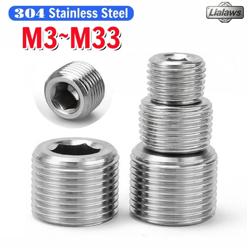 304 Stainless Steel Male Thread Hex Socket End Cap Plug Oil Water Pipe Fitting Hex Pneumatic Fitting Plug End Cap M3~M33