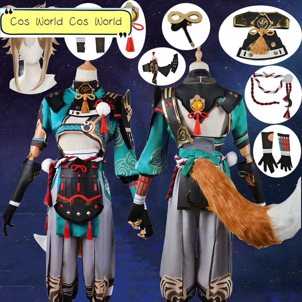 Genshin Impact Gorou Cosplay Costume Gorou Cosplay Costume Men Blue Fox Boy Costume Halloween Pants Tail Ears Full Set