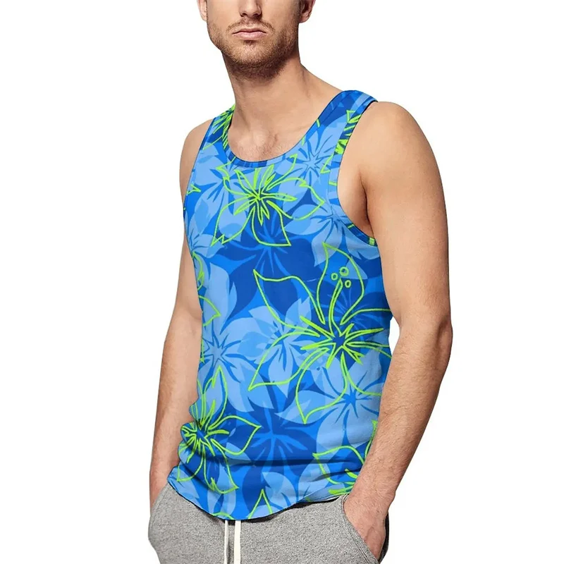 Summer Hawaiian 3D Blue Flowers Printing Tank Top Men Fashion Florals Graphic Clothing Women Funny Ctreetwear Tank Tops Clothes