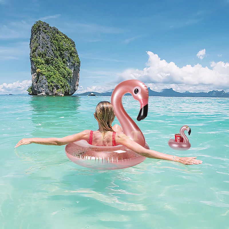 2Pcs Inflatable Flamingo Pool Float Flamingo Uống Chủ Thiết Lập Mùa Hè Bãi Biển Nhiệt Đới Hawaii Theme Đảng Bơi Vòng Đối Với Trẻ Em