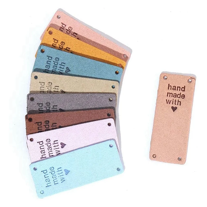 

ABMO 100Pcs Handmade PU Leather Tags Handmade With Love PU Labels Faux Leather Sew On Labels Embellishment Knit Accessories