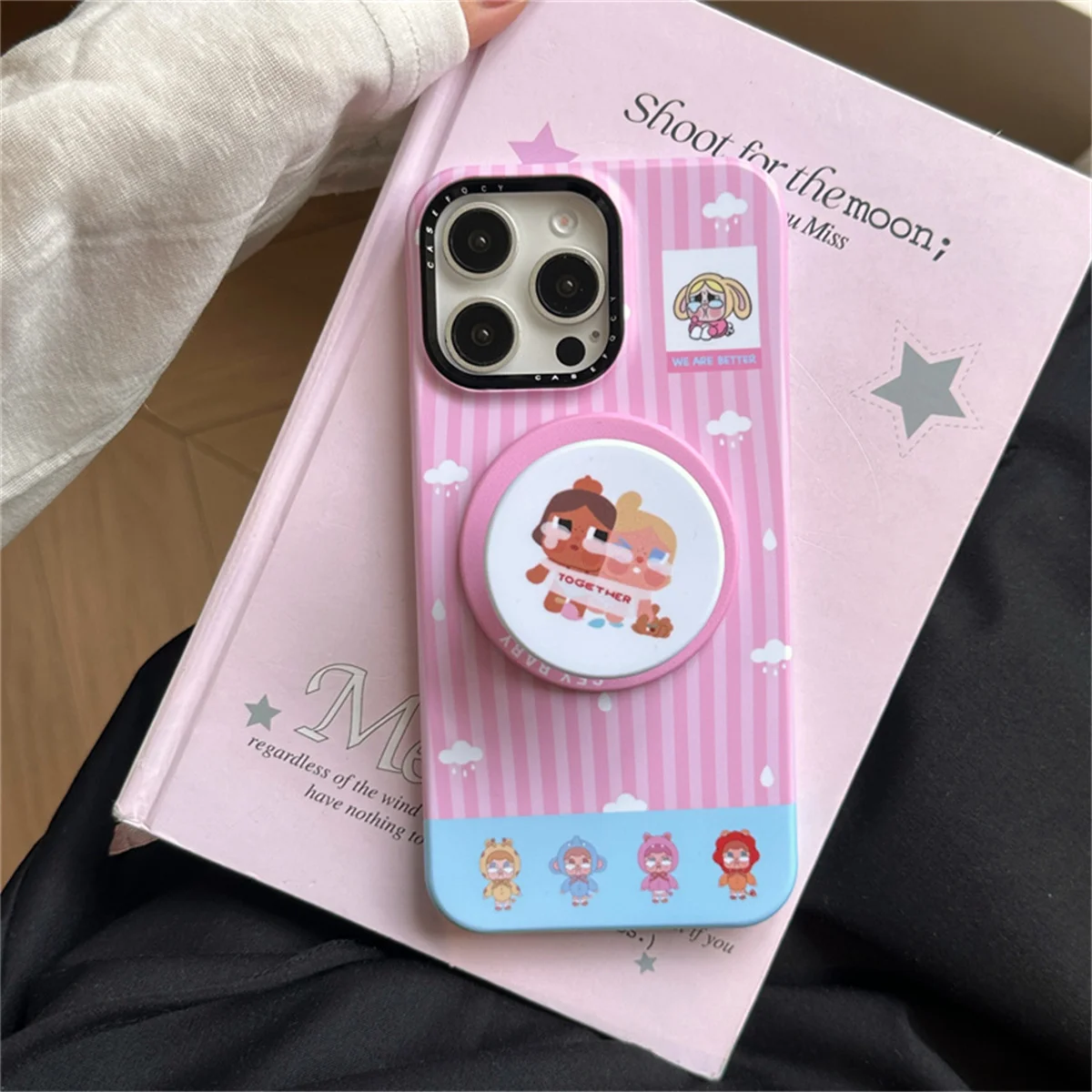 Moda listras rosa magnética caso de telefone para iphone 16 pro 15 14 pro max capa traseira com suporte para magsafe casos bonitos