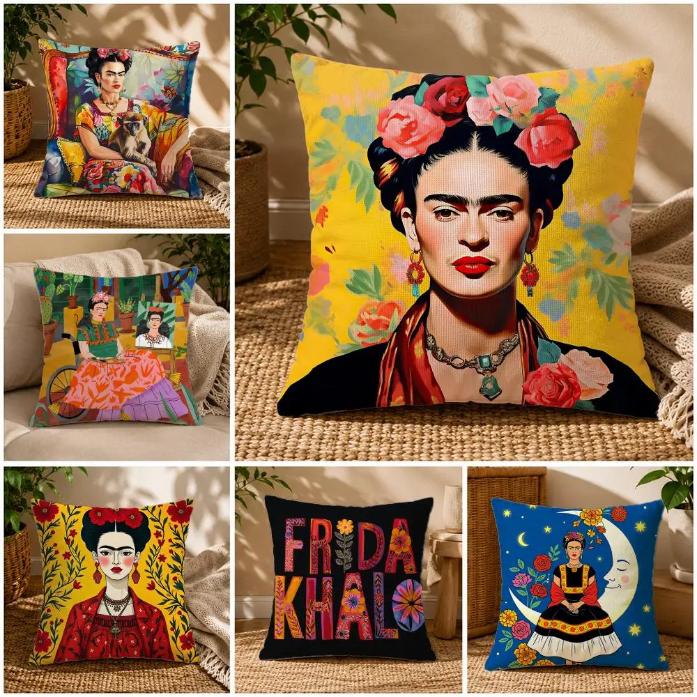 Artist-Frida KahloS Cushion Cover Soft Short Plush Zippered Cushion Covers 40/45/50cm Square Decor for Sofa Home