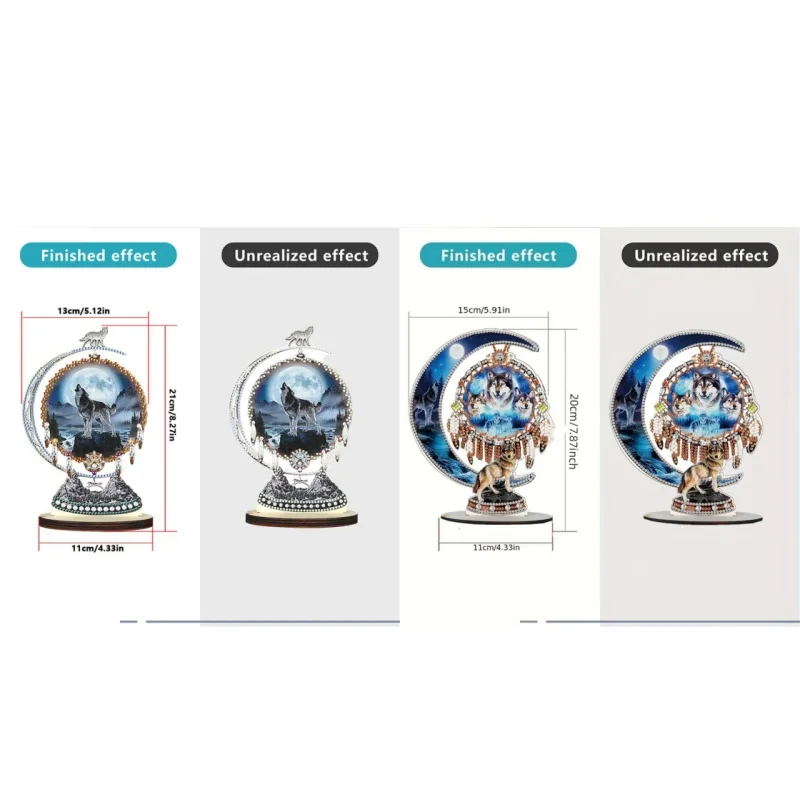1pc Wolf Diamond Painting Table Ornament DIY One Sided Wooden Crystal Rhinestone Crafts for Home Office Decoration