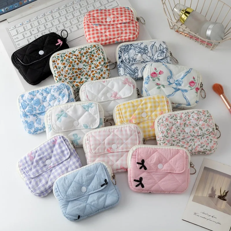 

Mini Zipper Earphone Coin Purses Case Pouch Small Money Card Wallet Holder Organizer Bag for Women Gifr Cute Flower Bow Print