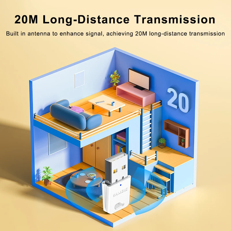 SAMZHE Adaptor Dongle USB Bluetooth 5.3 untuk Speaker PC Mouse Nirkabel Keyboard Penerima Audio Musik Pemancar Bluetooth