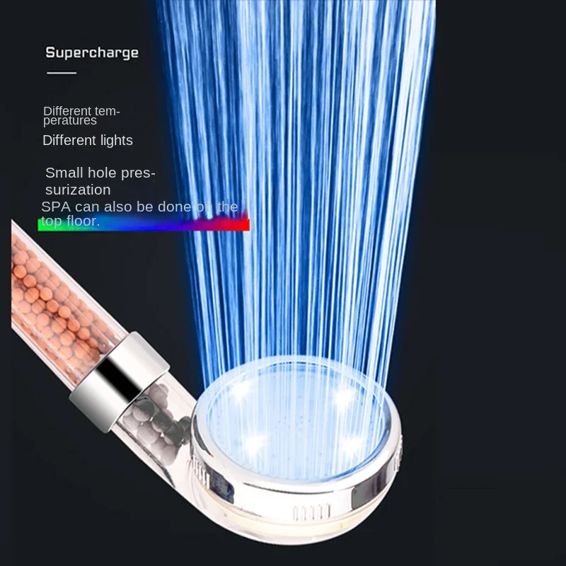 LED Illuminated Handheld Showerhead with Colorful Color Change and Temperature Control Shower Head for Filtering Negative Ions