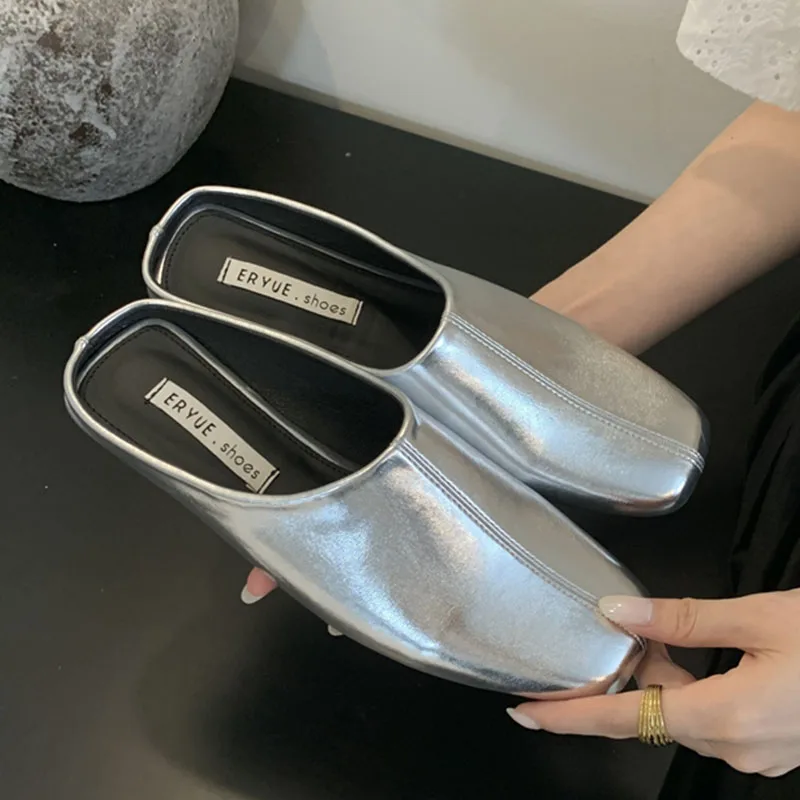 

Designer Summer Woman Slippers Fashion Shallow Mule Flats Slides Shoes Ladies Casual Loafers Street Style Sandalias Sliver Mujer