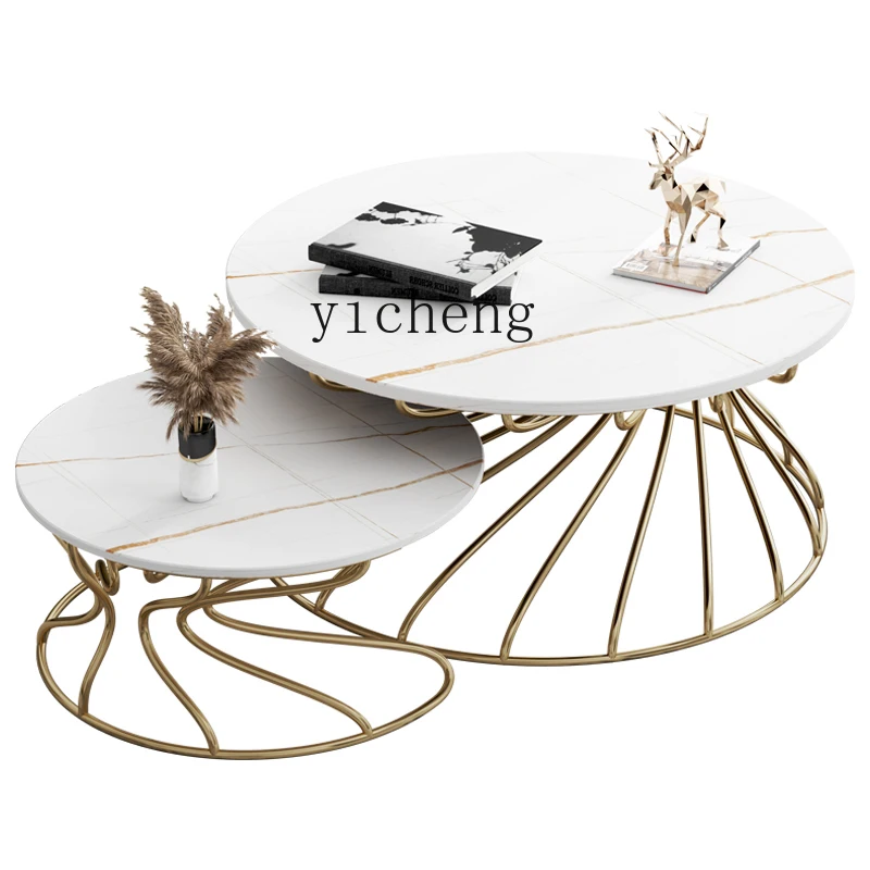 Zf Stone Plate Tea Table Household Small Apartment Simple Nordic round Marble Light Luxury Modern