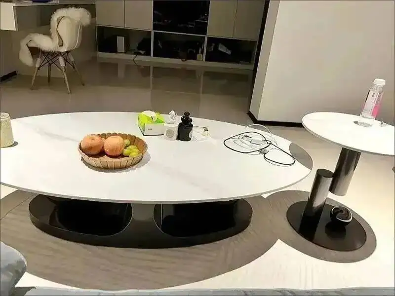 Modern Light Luxury Italian Nordic Oval Rock Plate Coffee Side   Set for Home Living Room Coffee Corner Furniture
