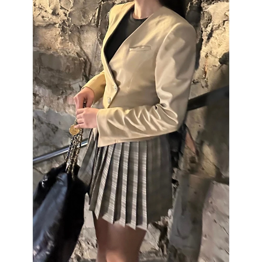 

Faionable Youthful Dongdaemun Plaid Skirt Color Blo Design Spring Autumn Midi Skirt Polyester Fabric Selfwill Brand