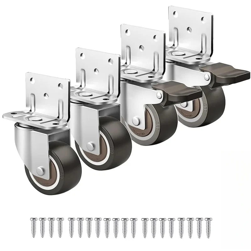 2 Inch L-Shaped Plate Caster Wheels, Heavy Duty Swivel Side Mount Casters ,Silent Small Rubber Rolling Wheels Furniture
