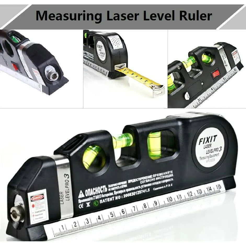 Laser Level Horizon Vertical Measure 8FT Aligner Standard and Metric Rulers Multipurpose Measure Level Laser Black