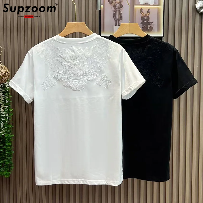 Supzoom New Arrival Summer Top Fashion Embroidery Neutral Short O-neck Casual Hip Hop Heavy Texture Cotton Ins Loose Men Tshirt
