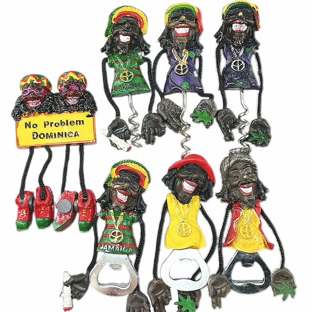 Dominica Rasta Figure Fridge Magnet & Bottle Opener, Jamaican Style 