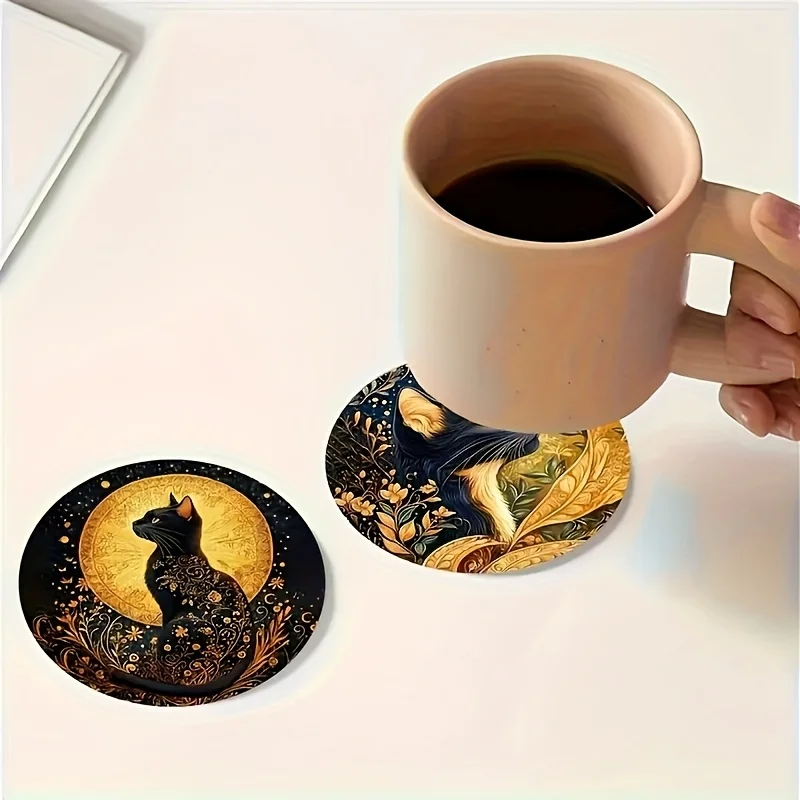 مجموعة قواعد أكواب خشبية ليلية مكونة من 6 قطع - مقاومة للحرارة للشاي والقهوة، ديكور مقهى المنزل - هدية مثالية لعطلة الشاي بعد الظهر