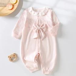 Baby Romper Girl Cute Bow Tie Long Sleeve Bodysuits & One-pieces 100% Cotton Bodysuit for Four Seasons Bebe Outfits