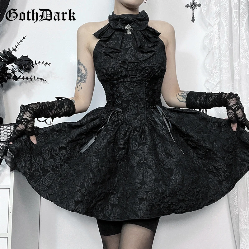 

Goth Dark Elegant Partywear E-girl Cute Bow Bandage Ball Gown Sexy Backless Short Dress for Women Evening Outfits Gothic Dresses