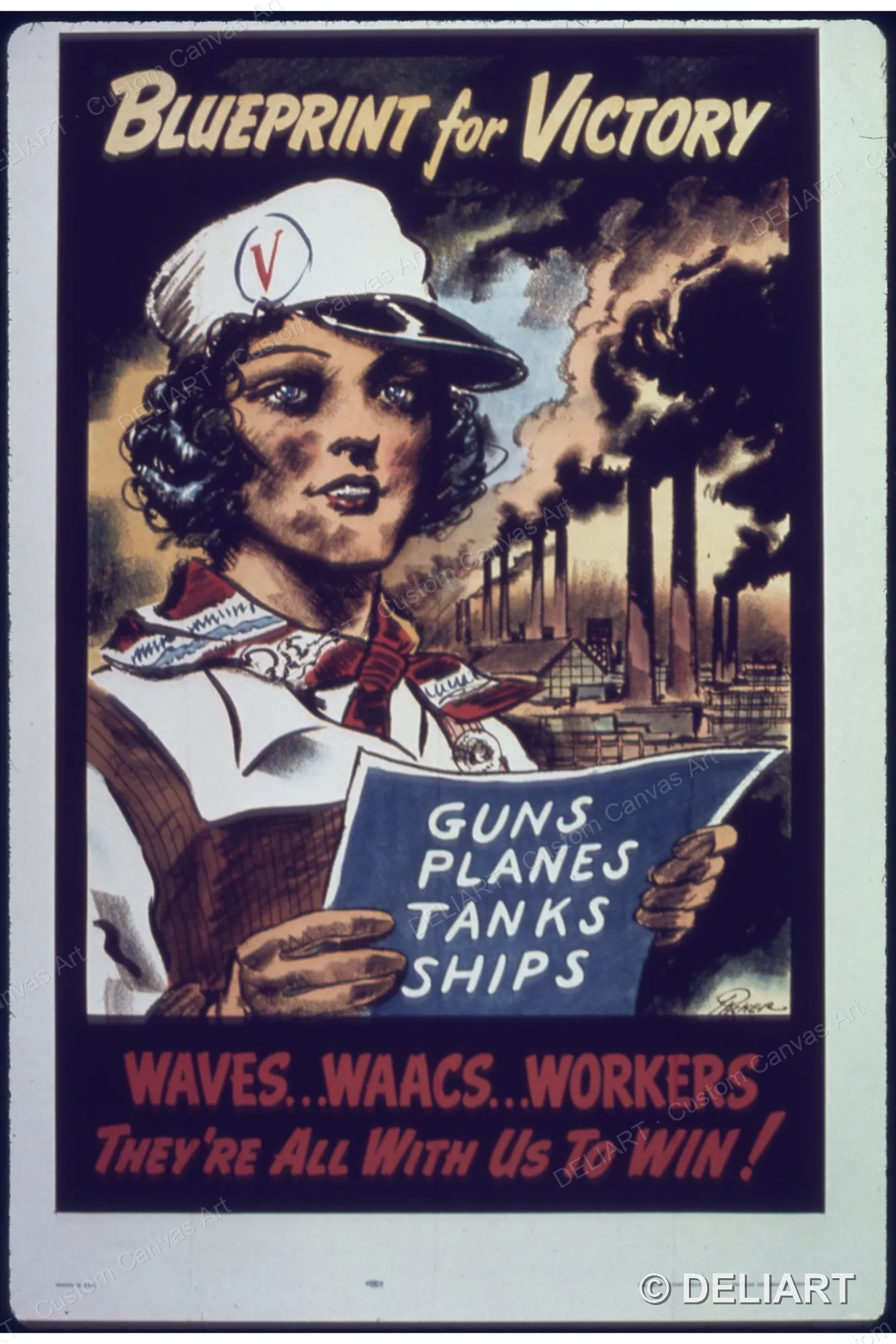 Blueprint for victory Vintage WWII Propaganda Canvas Wall Art Poster Print 1940s War Effort Military Home Front Retro Unframed