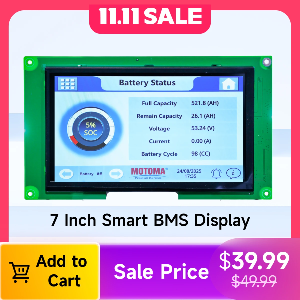 

PACEex 7.0inch Smart Colour Touch Screen for Smart Household Energy Storage Lthium Battery Protection Board Home BMS Accessories