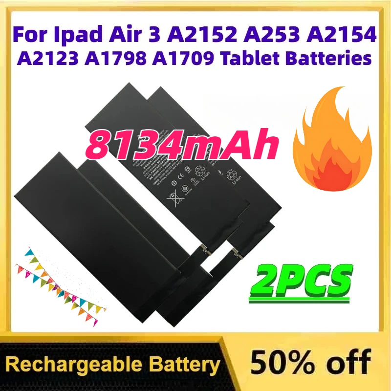 

2 шт. Pro10.5 2-я сменная литий-полимерная батарея для Ipad Air 3 A2152 A253 A2154 A2123 A1798 A1709 8134 мАч аккумуляторы для планшетов