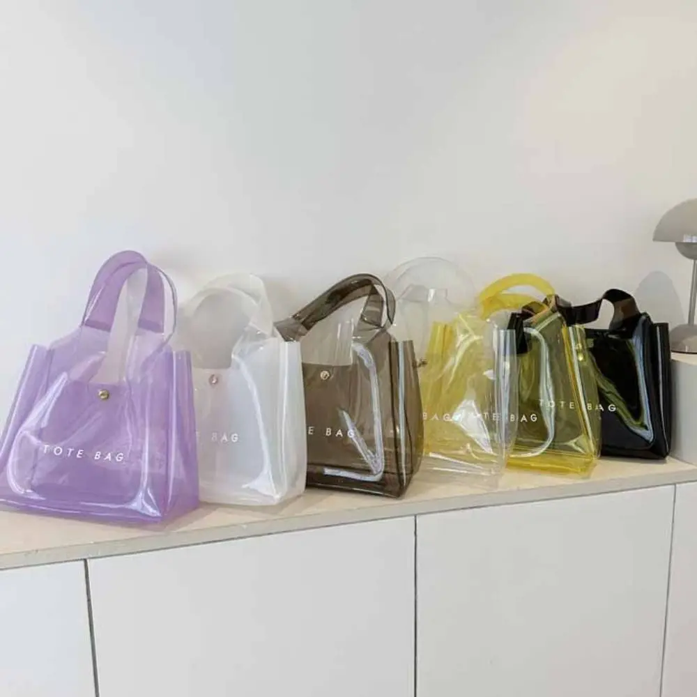 

Portable Storage Bag PVC Transparent Bag Summer Tote Bag Jelly Handbags Beach Bag Cosmetic Bag Letter Shoulder Bag Fitness Bag
