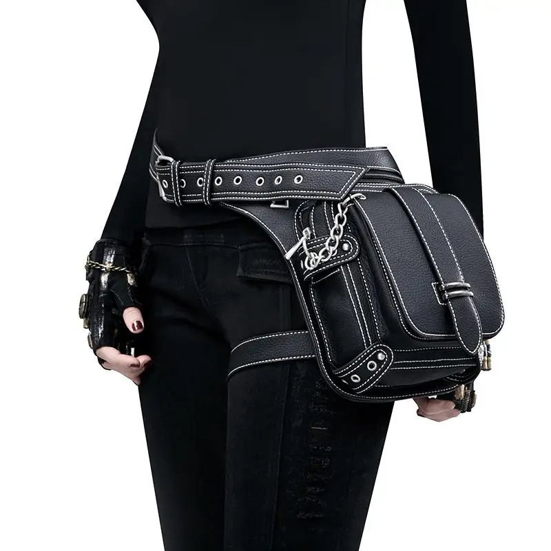 Steampunk Retro Waist Bag Men's Outdoor Single Shoulder Messenger Bag Women's Mobile Phone Sexy Rivets Waist Bag leg bag Packs