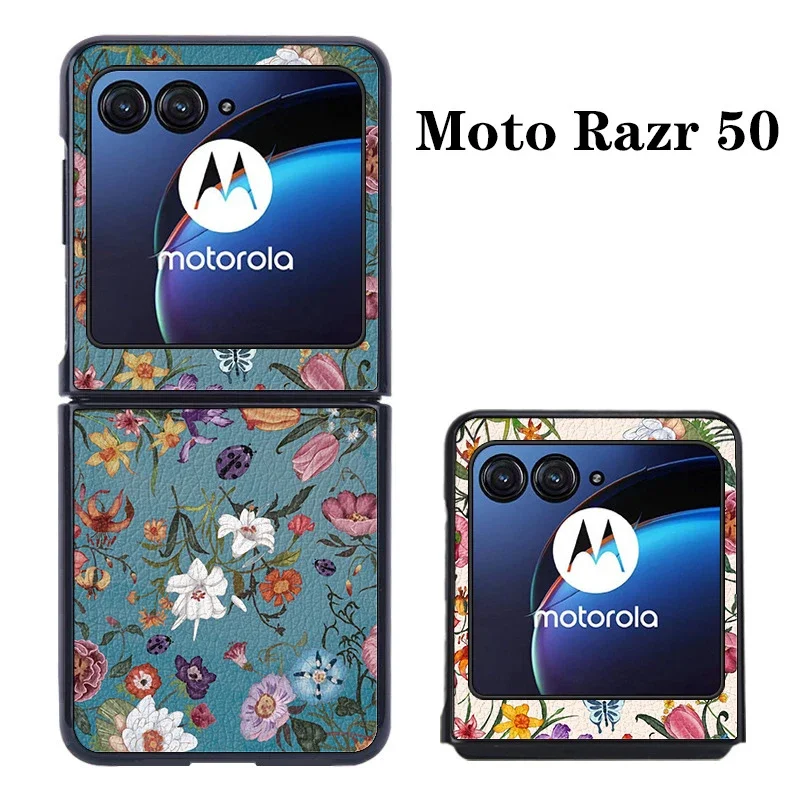 Case For Motorola Razr 50 Ultra Razr 40 Ultra Creative Retro Small Floral PU Leather Shockproof Hard Mobile Phone Case Cover