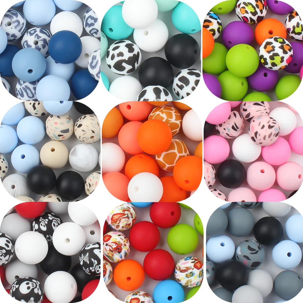 15/25/35Pcs 12MM 15MM Silicone Beads Colorful Round Mixed Beads Set For Jewelry Making DIY Beaded Pen Keychain Accessories