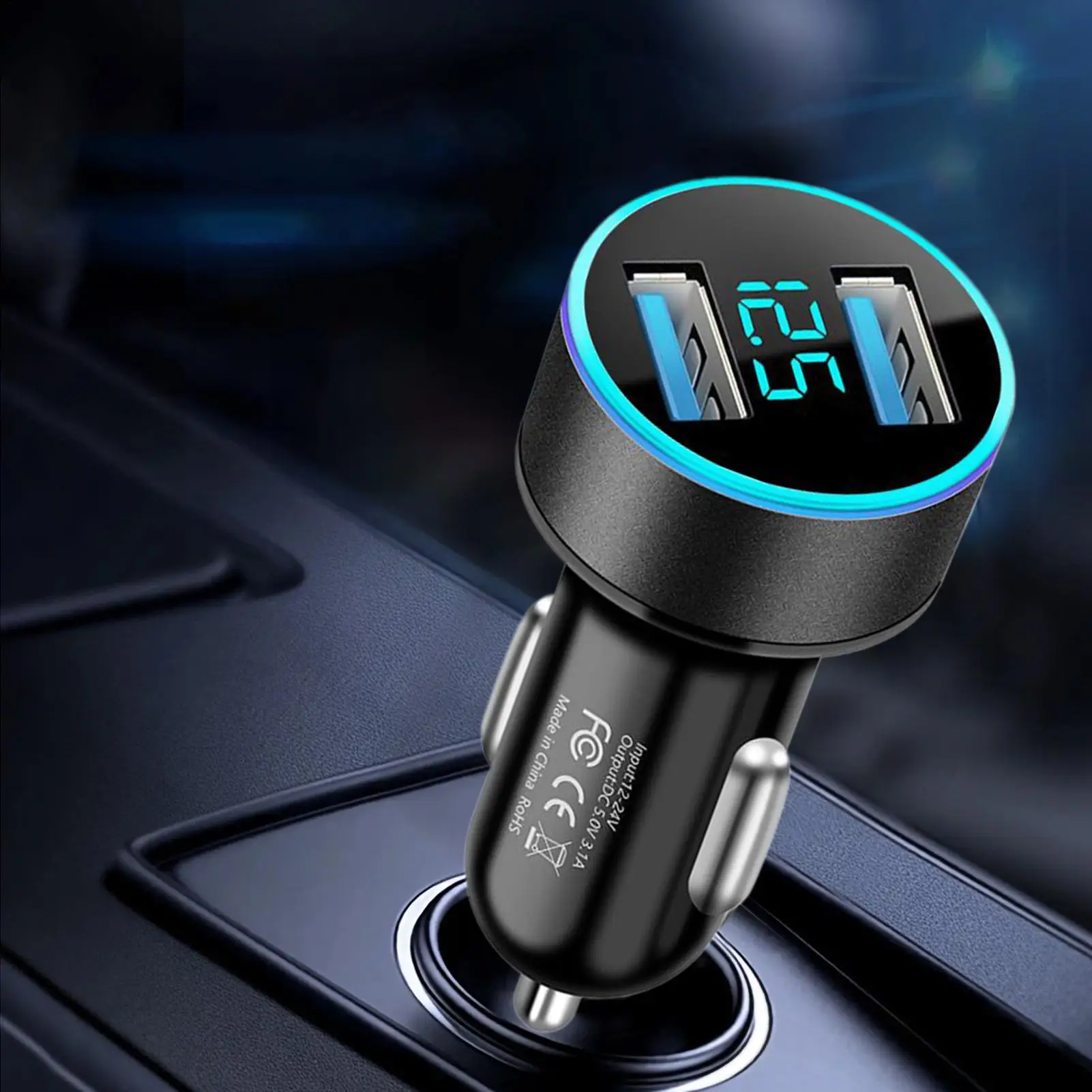 Car Charger Dualed USB Ports Super Fast Charging With Digital Display Car Cigarette Lighters Power Adapter Socket Splitter