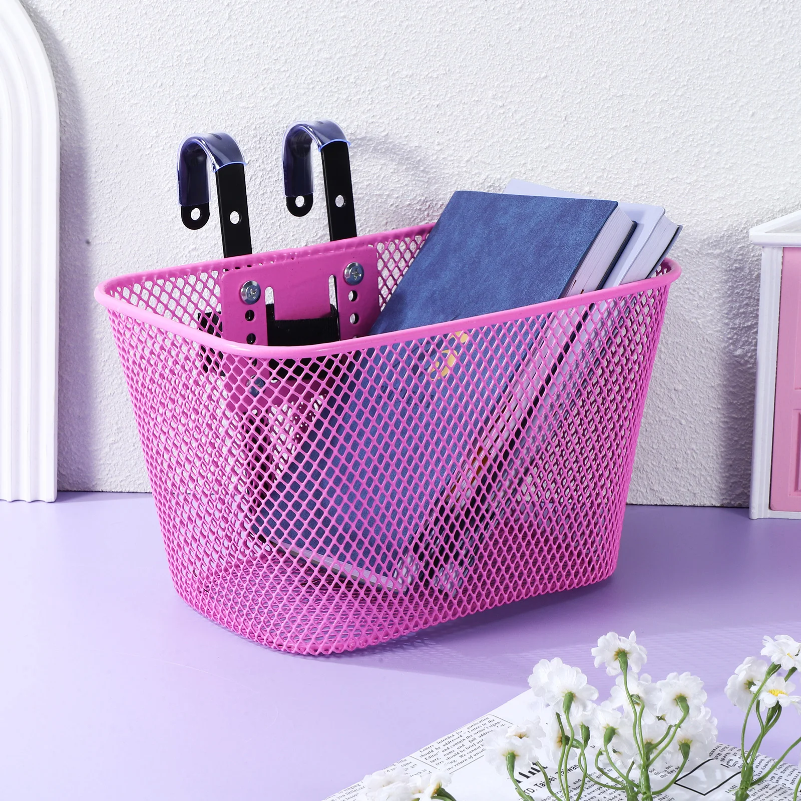 

Front Bike Basket Square Mesh Durable Iron Handlebar Mount Spacious Quick-Release Stylish for Women Cycling