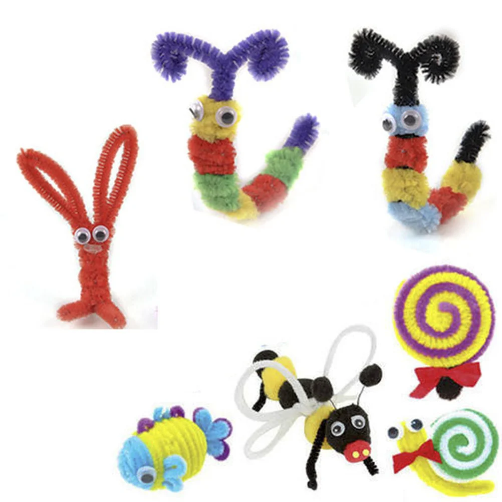 1 Set Diy Craft Materials Kit Pompoms Chenille Stems Self-Sticking Eyes For Kids Kindergarten Handicraft Creative Diy Twisting