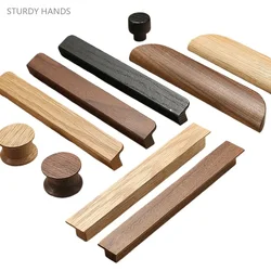 1PCS wooden wardrobe door handles high-end natural wood wind extended walnut cabinet drawer handles kitchen cabinet handles