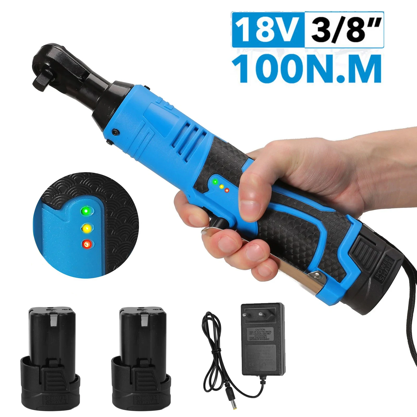 18V Cordless Electric Impact Wrench 100N.m 3/8'' Right Angle Ratchet Wrenches Rechargeable Car Repair Tool Drive Power Tool