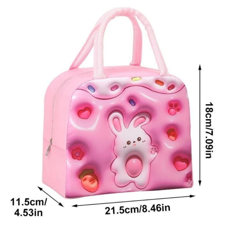 Cartoon Insulated Lunch Box Bag Handheld Bento Bag 3D Lunch Insulation Bag Aluminum Foil Thick Lunch Box Bag Cute Bunny for Girl