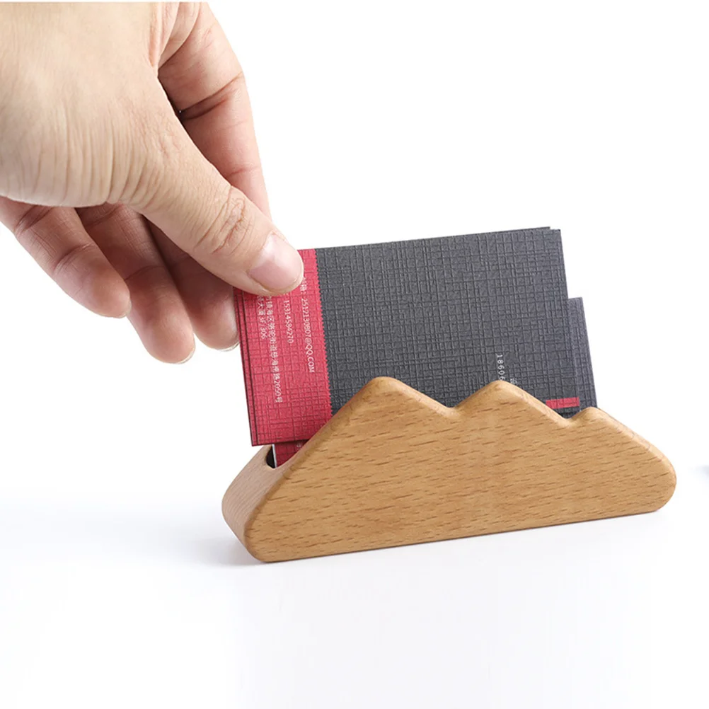 

1Pcs Beech Wood Business Card Holder Mountain Shape Box Solid Desk Display Storage Office Home Gift Box