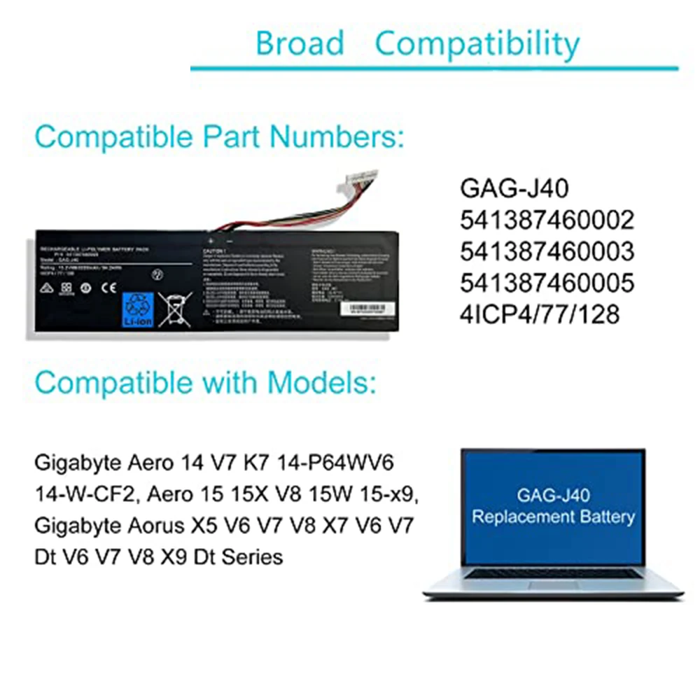 Imagem -02 - Substituição da Bateria do Portátil para Gigabyte Aero 14 v7 k7 14-p64wv6 14-w-cf2 15 15x Aorus x5 v6 v7 v8 x7 dt v6 v7 v8 9njm1 Gag-j40