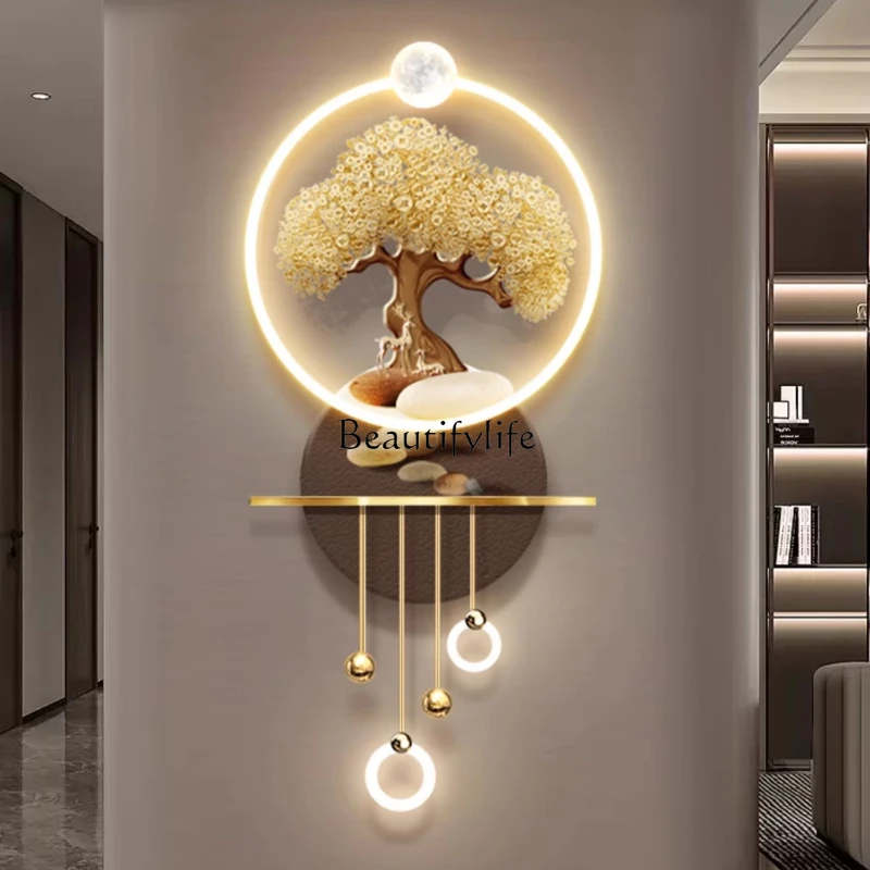 

Home Entrance Painting with LED Wall Lamp Painting Light Luxury High-End 3D Stereo Pachira Macrocarpa Hanging Painting