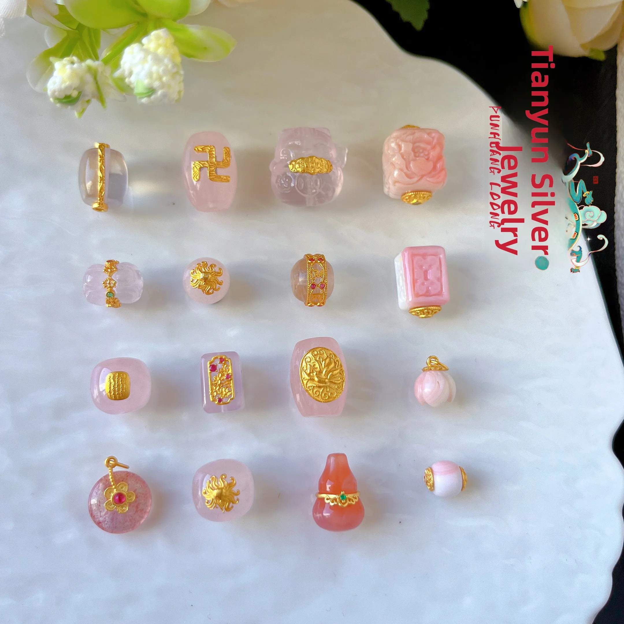 

Бусины из розового кварца и серебра 925 пробы для браслетов и ожерелий, в стиле Будды, в форме тыквы, для творчества и украшений