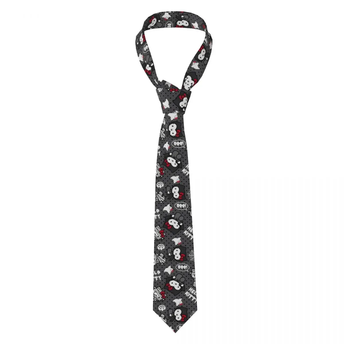 Hello Kitty Halloween Necktie Men Silk Polyester 8 cm Narrow Skull Ghost Neck Tie for Men Suits Accessories Gravatas Business