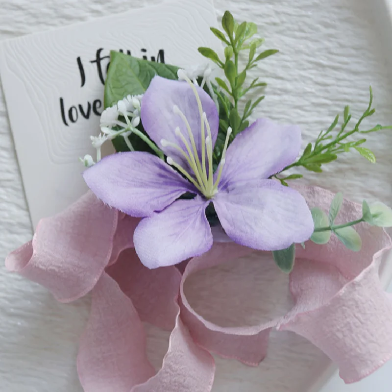 Corsage de pulso de casamento e boutonniere 2440 Celebração de negócios suprimentos de casamento estúdio fotográfico adereços roxo escuro