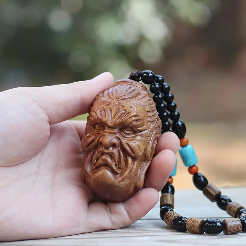 A read between Buddha and magic natural solid wood carving men portable disc play hand piece play car pendant-Figurines
