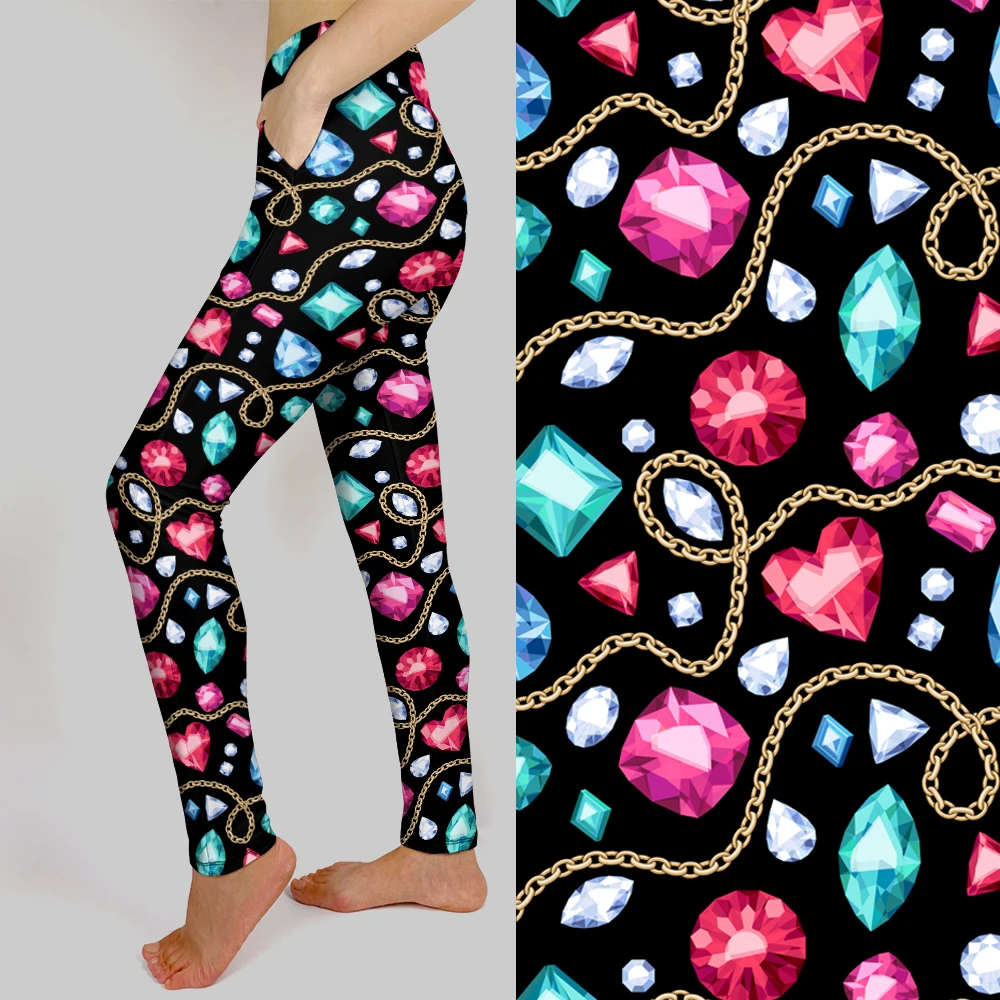 LETSFIND-mallas de cintura alta con bolsillos para mujer, pantalones con estampado de Joya, Sexy, de alta elasticidad, con bolsillos interiores