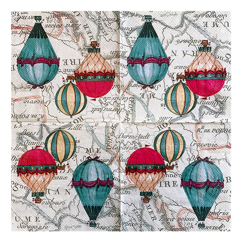 20Pcs/Bag Vintage Colorful Hot Air Balloon Decoupage Paper Napkins Paper Tissues for Party Wedding Xmas Supplies 25x25cm Hot