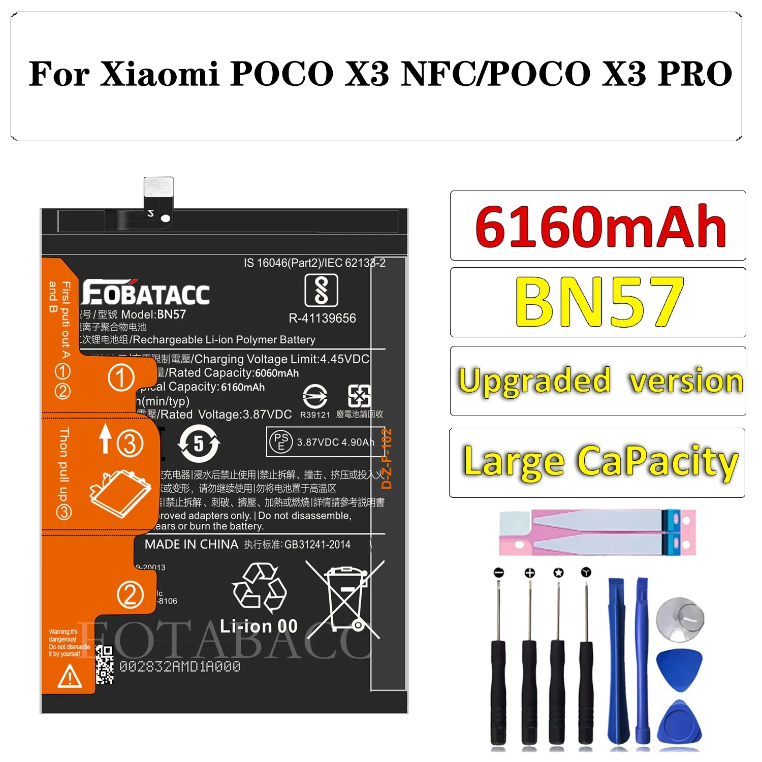 

EOTABACC 100% Original Xiao mi BN57 6160mAh Phone Battery For Xiaomi Poco phone X3 Poco X3 Pro Replacement Batteries